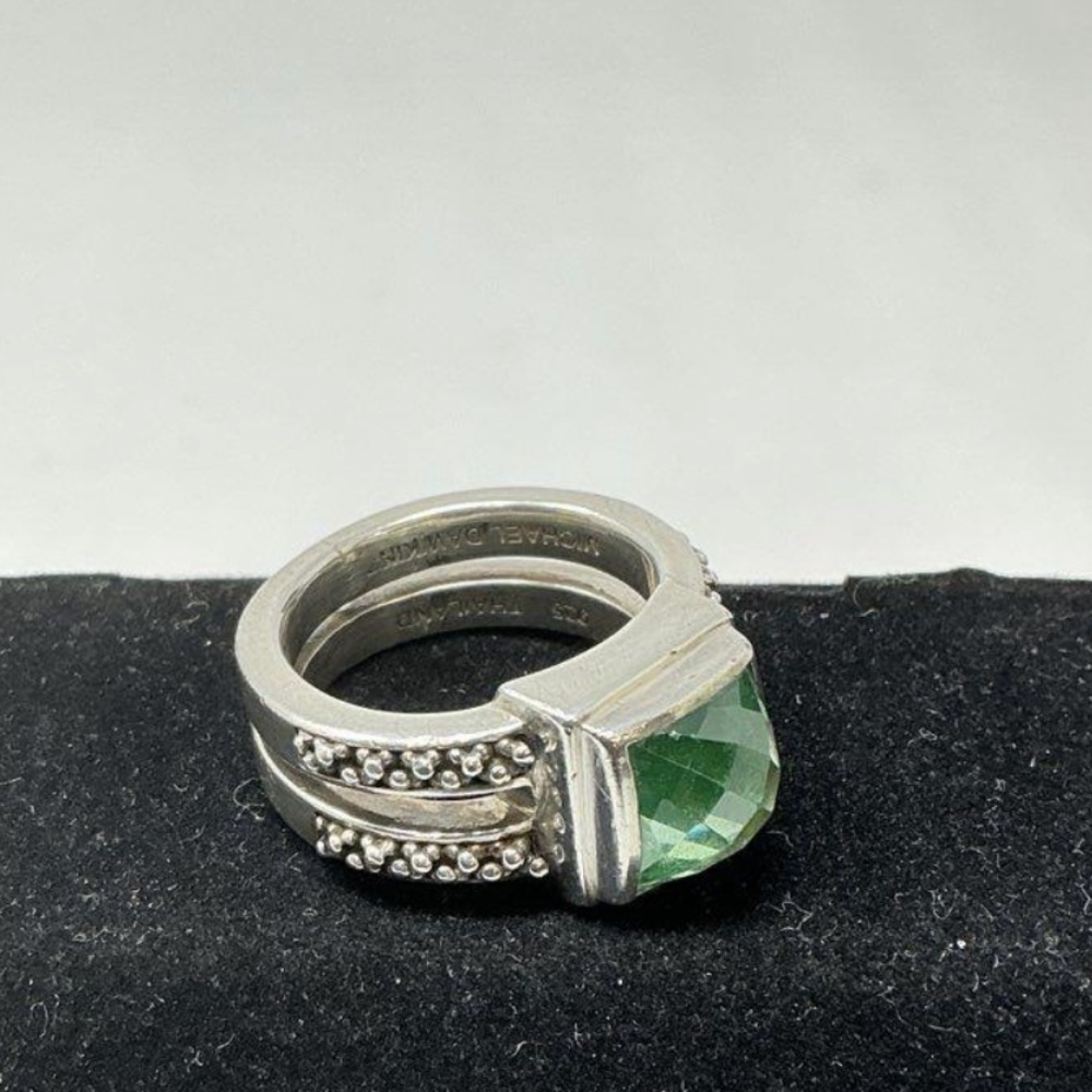 Women’s Michael Dawkins Elegant 925 Sterling Silver and Jadeite Glass Ring